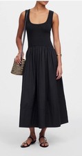 NEW Madewell Mixed Poplin Scoopneck Maxi Dress Cotton A Line Minimalist Black S