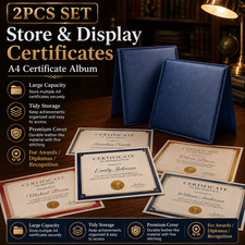 2PCS A4 Diploma Case Album PU Leather Certificate Portfolio for Award Documents