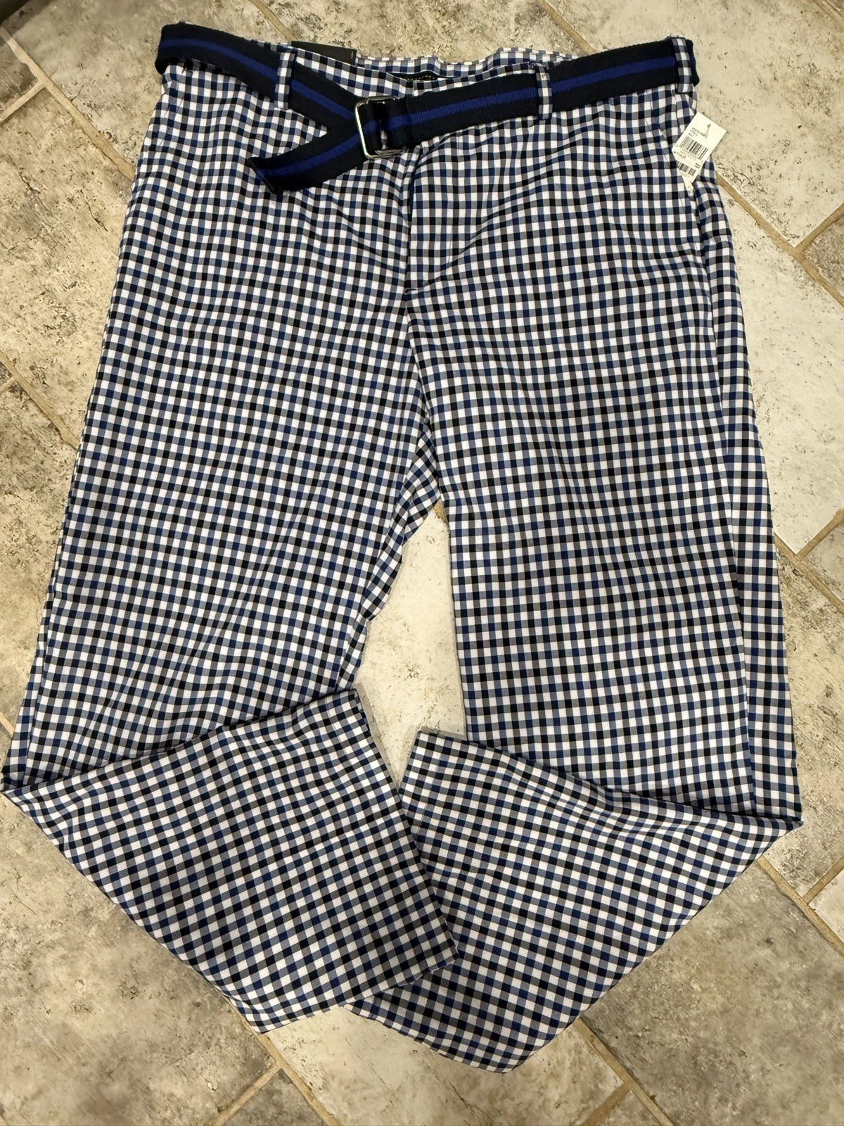 IZOD Golf Pants Men 38x30 Blue Plaid Performance Straight Fit UPF 50 Wicking NWT
