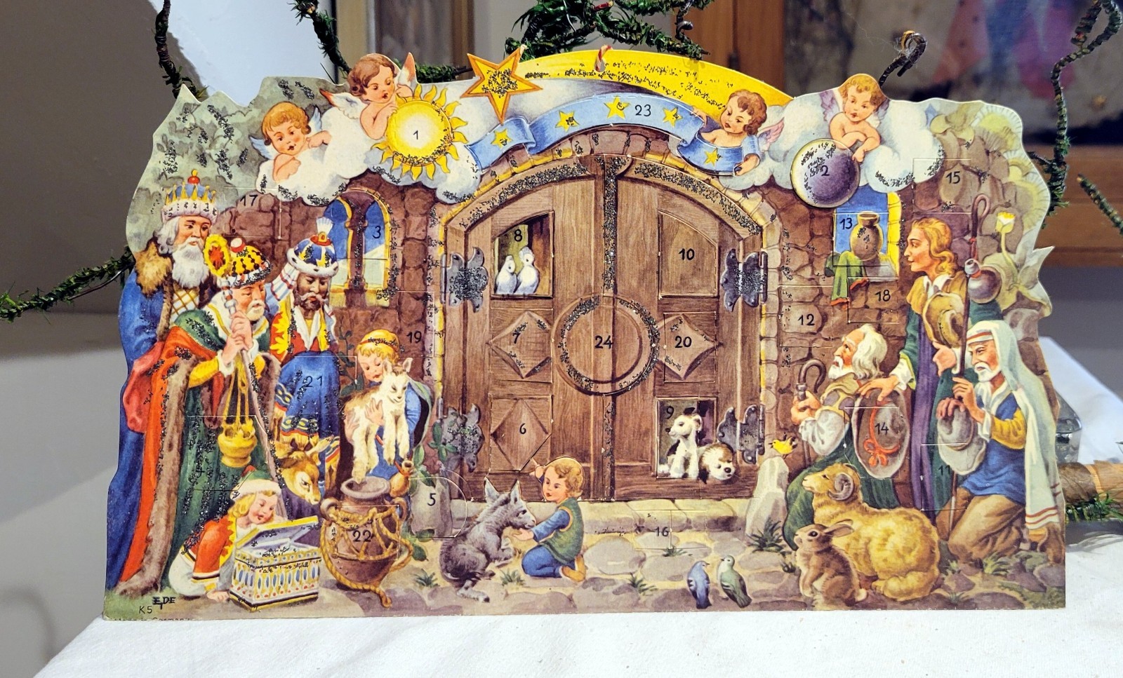 Advent Calendar Vintage. Nativity Scene, W Germany.  Angels, Kings, Shepherds Aw