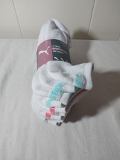 PUMA Women's No Show Socks 6 pairs Sportstyle White Gray Pink Blue Trim