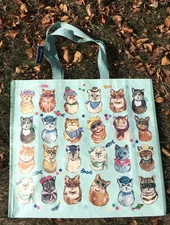 Marshalls~Cute Cats Reading Books~Kitty Large Reusable Shopping Tote Eco Bag NWT