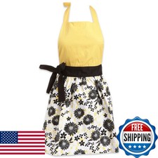 DII Women's Cotton Skirted Kitchen Apron Black Daisy One Size