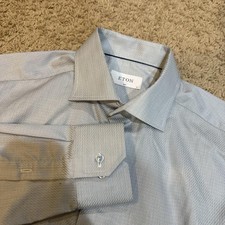 Eton Shirt Mens 16 41 Blue Stripe Slim Fit 100 Cotton Dress Shirt Long Sleeve