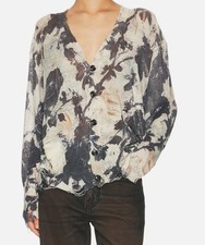 R13 Womens Ivory Linen Floral Knit Distressed...