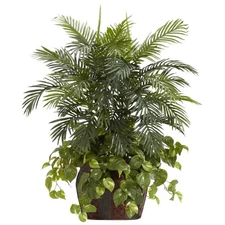 NEW 3.5' REALISTIC ARTIFICIAL FAKE SILK ARECA PALM & POTHOS PLANT w/ POT VASE