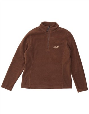 JACK WOLFSKIN Mens Graphic Zip Neck Fleece Jumper UK 12 Medium Brown MJ06