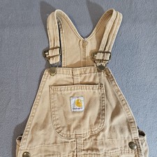 VINTAGE Carhartt YBRO1 Youth 4 Overalls Brown Bib Double Knee Canvas Duck Fabric