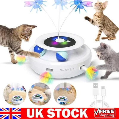 ZREE Pet Interactive Cat Toy 3 in 1 Rechargeable Ball Feather Butterfly with Timer