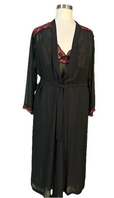 Private Luxuries Women s Black And Red Plus Size XXL Lace Sheer Gown & Robe Set