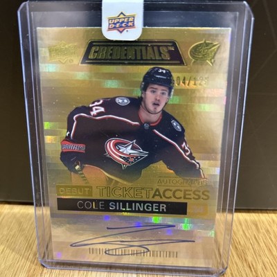 2020-21 Upper Deck Credentials Cole Sillinger Yellow Debut Auto #104/125