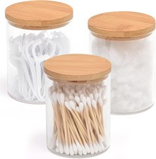 3 Pack Glass Qtip Holder Dispenser for Cotton Ball,Swab,Pads,Floss