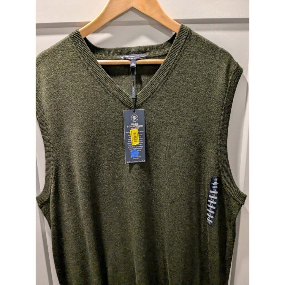 NWT $79 Hart Schaffner Marx Mens Merino Wool Sweater Vest XL Olive Green - Image 2 of 4