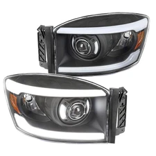 Black Fits 2006-2008 Dodge Ram 1500 2500 3500 Led Tube Projector Headlights Lamp