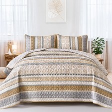 WONGS BEDDING Boho Quilt Set King Size Brown Bohemian 3 Pieces 104"x90"