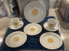 Georges Briard Vintage 1970s Florette 3 Teacups Saucers Small Plates, Large Bowl