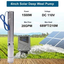 2HP 4in Solar Pump Submersible Pump Bore Deep Well Pump+MPPT Controller DC 110V
