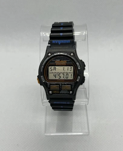 Vintage Timex Ironman Triathlon Watch Women 32mm Black Orange 8 Lap 1994