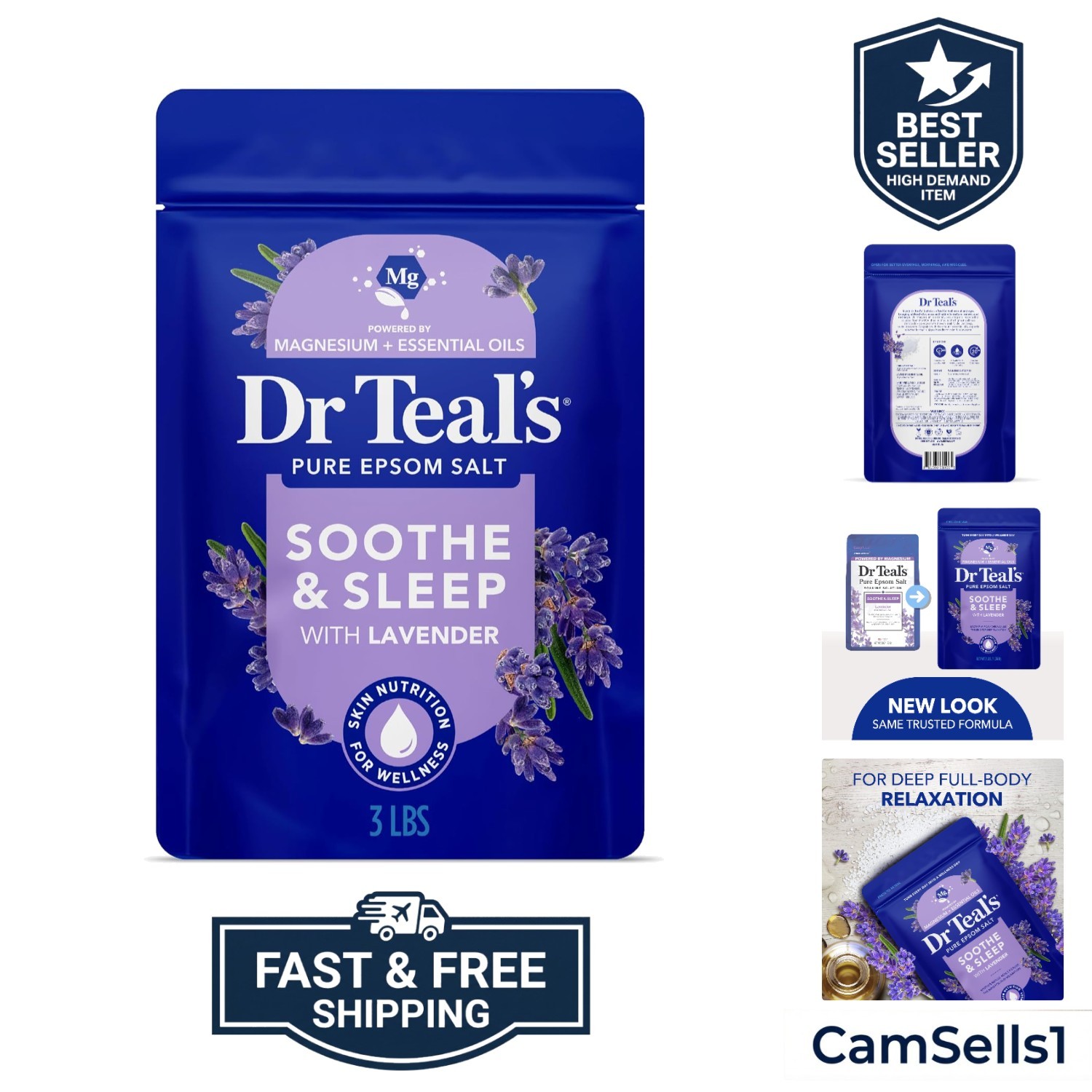 Epsom Salt Soaking Solution, Soothe & Sleep, Lavender, 3lbs