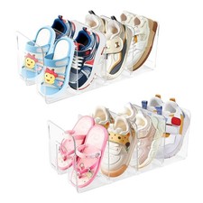2 Pack Toddler Shoe Organizer, 4 Sections Clear Acrylic Shoe Rack for Closet,...