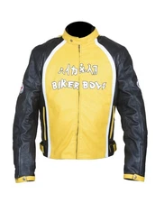Men’s Biker Boyz Motorcycle Leather Jacket Yellow Black  Riding Gear