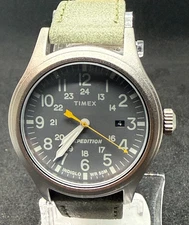TIMEX MEN'S EXPEDITION SCOUT BLACK DIAL GREEN LEATHER STRAP QUARTZ -UT