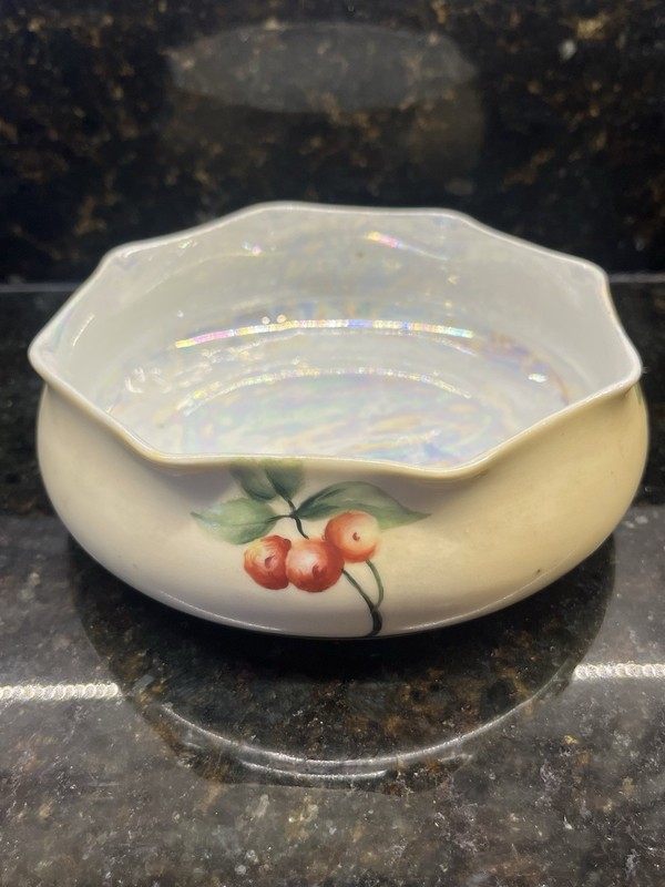 Antique Vienna Austria Porcelain Trinket Bowl Hand Painted Fruit Branch 4.5”W.