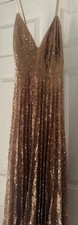 Lulus rose gold Sequin a line Long Dress V Neck Strappy Sleeveless Formal Party
