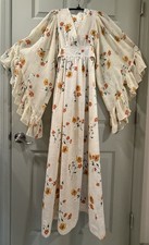 Vintage 70s Prairie Angel Sleeve Maxi Dress Cream Floral Sz5 Designer Tagless