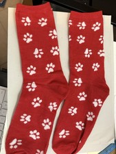 1 Pair Women's Novelty Socks Dog Pawprint Red Size 4 - 10 New