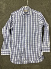 Turnbull And Asser Mens Exclusive Tattersall Check Dress Shirt 15.5 Blue 39