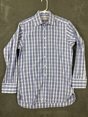 Turnbull And Asser Mens Exclusive Tattersall Check Dress Shirt 15.5 Blue 39
