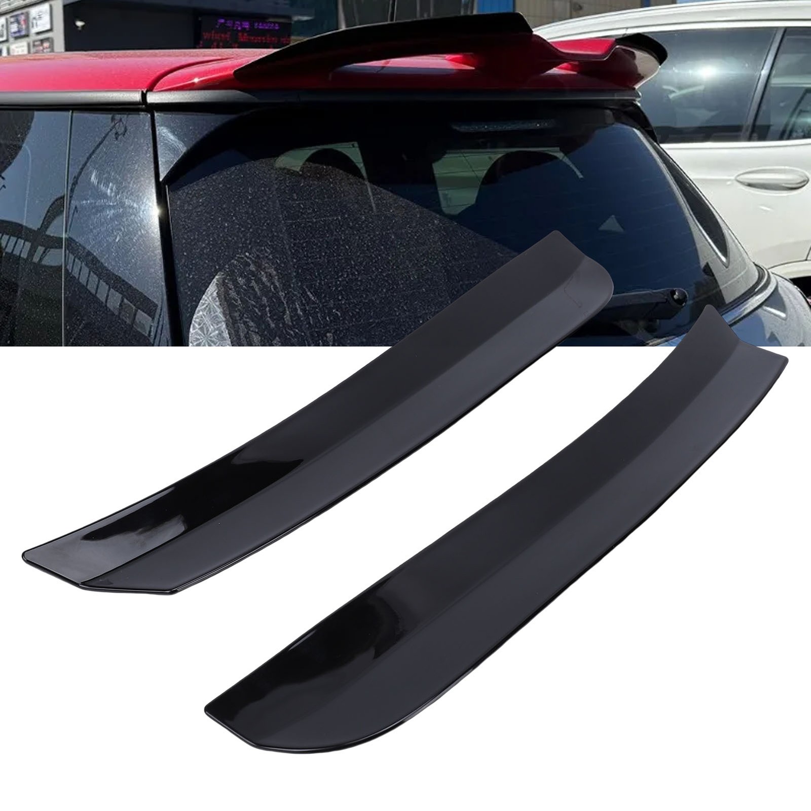 Car Rear Roof Spoiler Wing Extension Lip Fins With Tape Glossy Black Universal H
