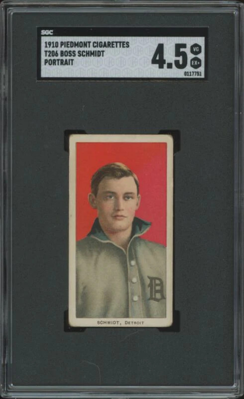 1909 T206 BOSS SCHMIDT NNO VG-EX+ PORTRAIT PIEDMONT 350 SGC 4.5 DETROIT TIGERS