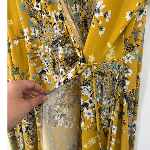 Kiyonna Wrap Dress Sz 5X Mustard Floral Midi Boho Cottagecore USA Flowy Comfy - Picture 3 of 7