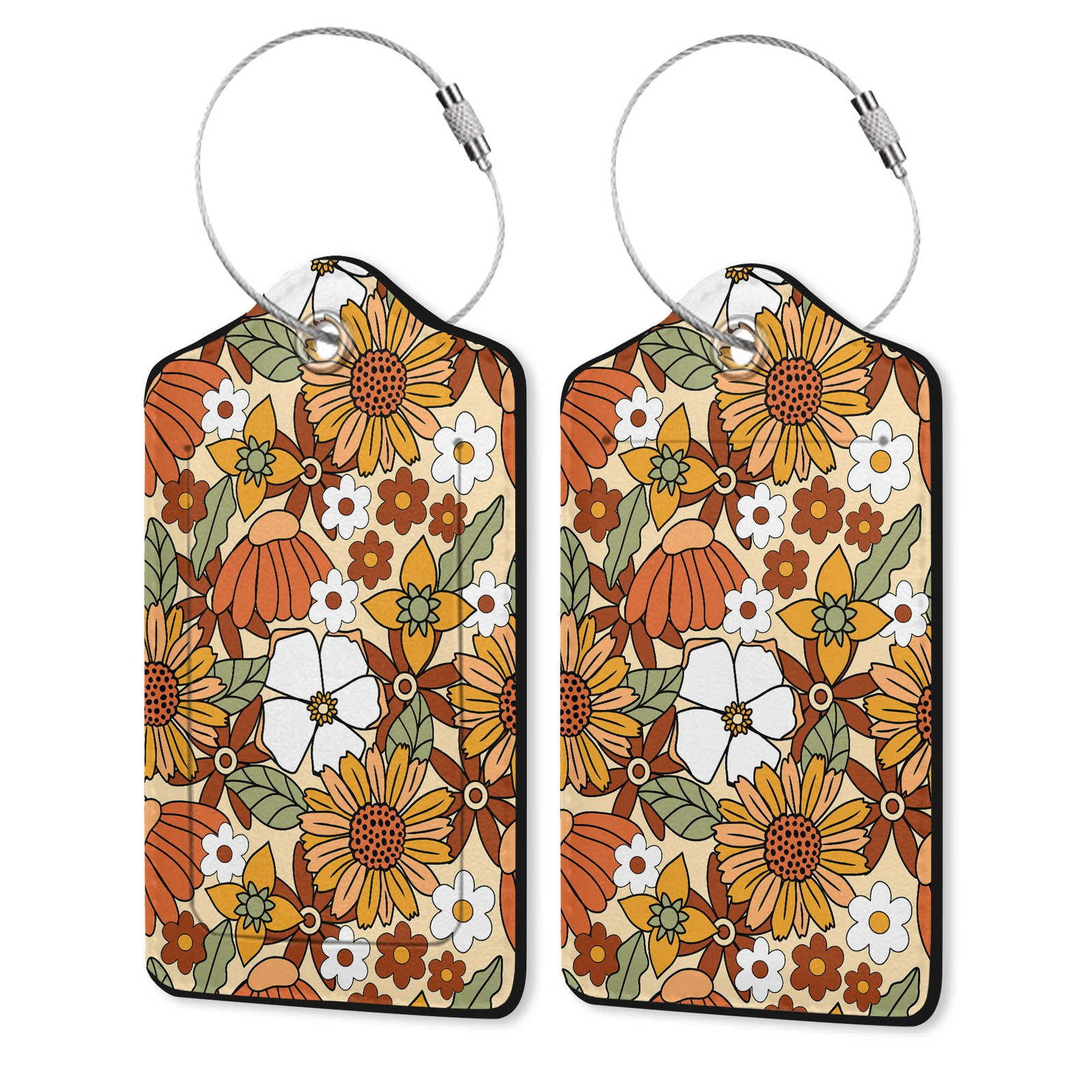 2 Pack Luggage Tag for Suitcase,70s Vintage Hippies Flowers Leather Suitcase ...