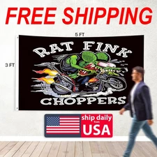Rat Fink Banner Flag 3x5  feet Hot Rod Speed Shop Auto Mechanic Garage Man Cave
