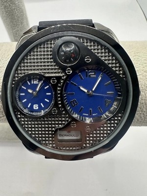 Bernoulli Watch 9798 Mens Dual Time New Batteries 54MM 9.5'' Silicone Band V
