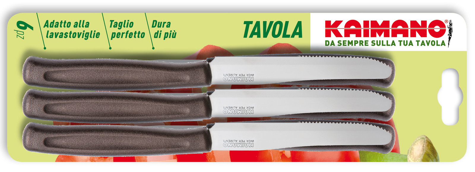 Kaimano SET COLTELLI DA TAVOLA DINAMIK 6 PEZZI Punta dentata col. Legno