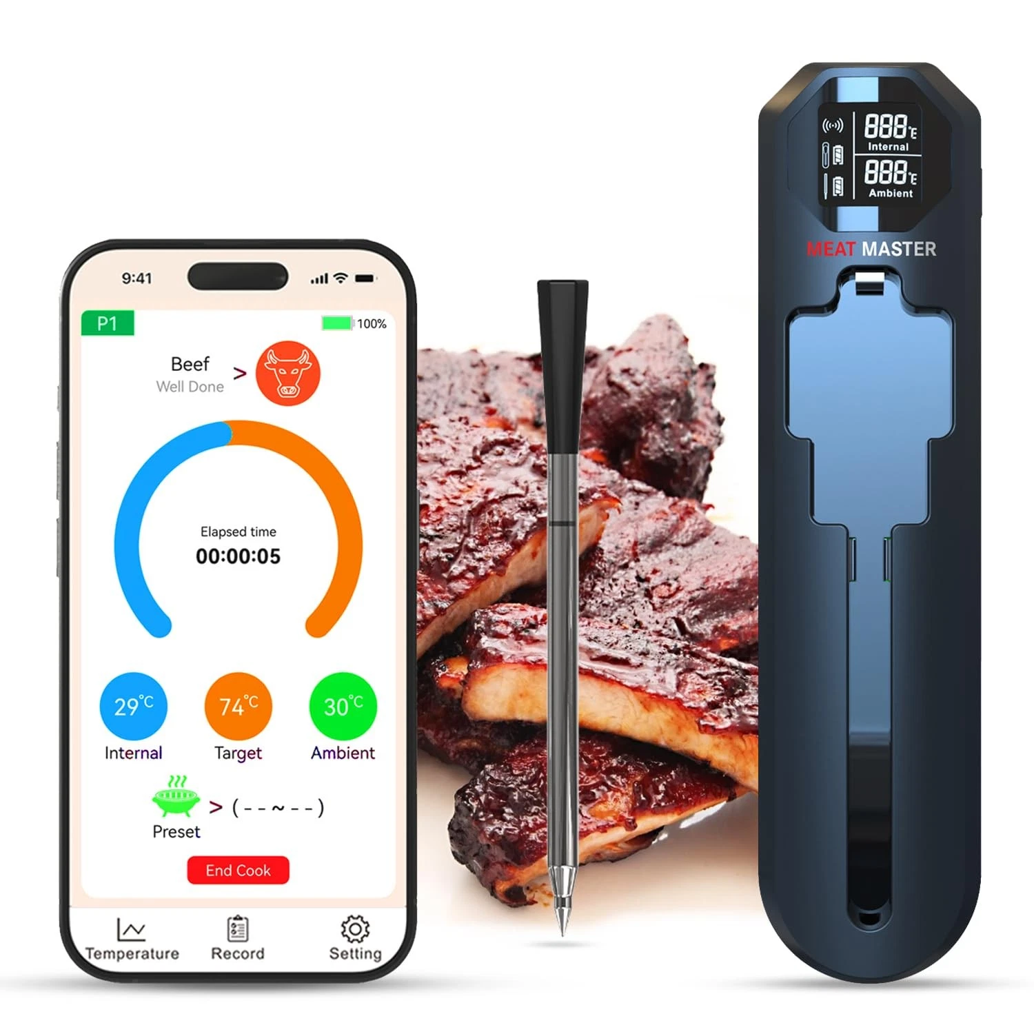 Wireless Bluetooth Meat Thermometer for Grill, Smoker, BBQ, Oven – 820ft Rang...