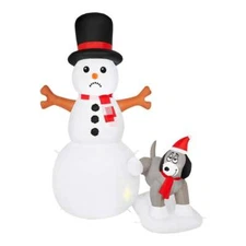 Home Accents Holiday 6 ft Animated LED Snowman and Dog Scene Airblown Inflatable