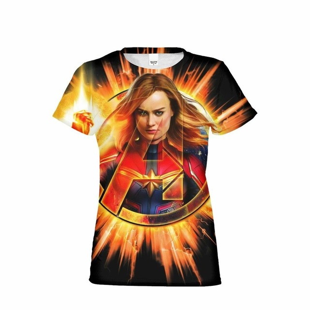 Captain Marvel Movie Women's Crew Neck TShirt Avengers Short Sleeve
