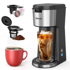 Sboly Iced Hot Coffee Maker Single Coffee for K Cup Ground Coffee Self Cleaning
