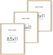 Set of 3 Minimalist Beige Oak Picture Frames, 8.5x11, Shatterproof Plexiglass