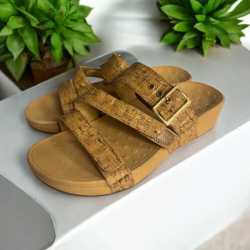 Vionic Pacific Rio Womens 9 Gold Cork Slide On Platform Adjustable Straps EUC
