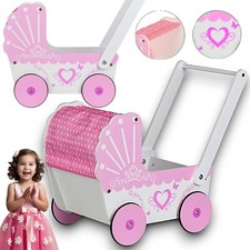 Puppenwagen aus Holz Kinderspielzeug Echtholz Rutschfester Kinderwagen Babies