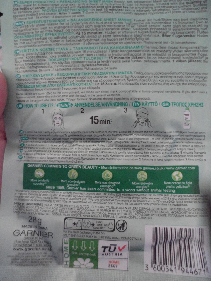 Garnier Moisture Bomb Green Tea Hydrating Face Sheet Mask for Combination Skin - Image 2 of 3