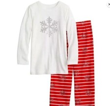 New in Plastic Pajama Set Snowflake  Child Size 10 - Free Gift NWT