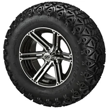 (4) Golf Cart 23x10.50-12 Black Trail Tires on 12x7 Black/Machined Yukon Wheels