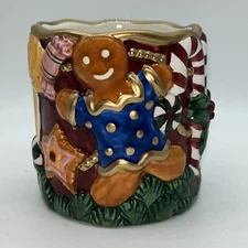 Fitz And Floyd Sculpted Gingerbread Man Peppermint Candy Cane Candle Unused